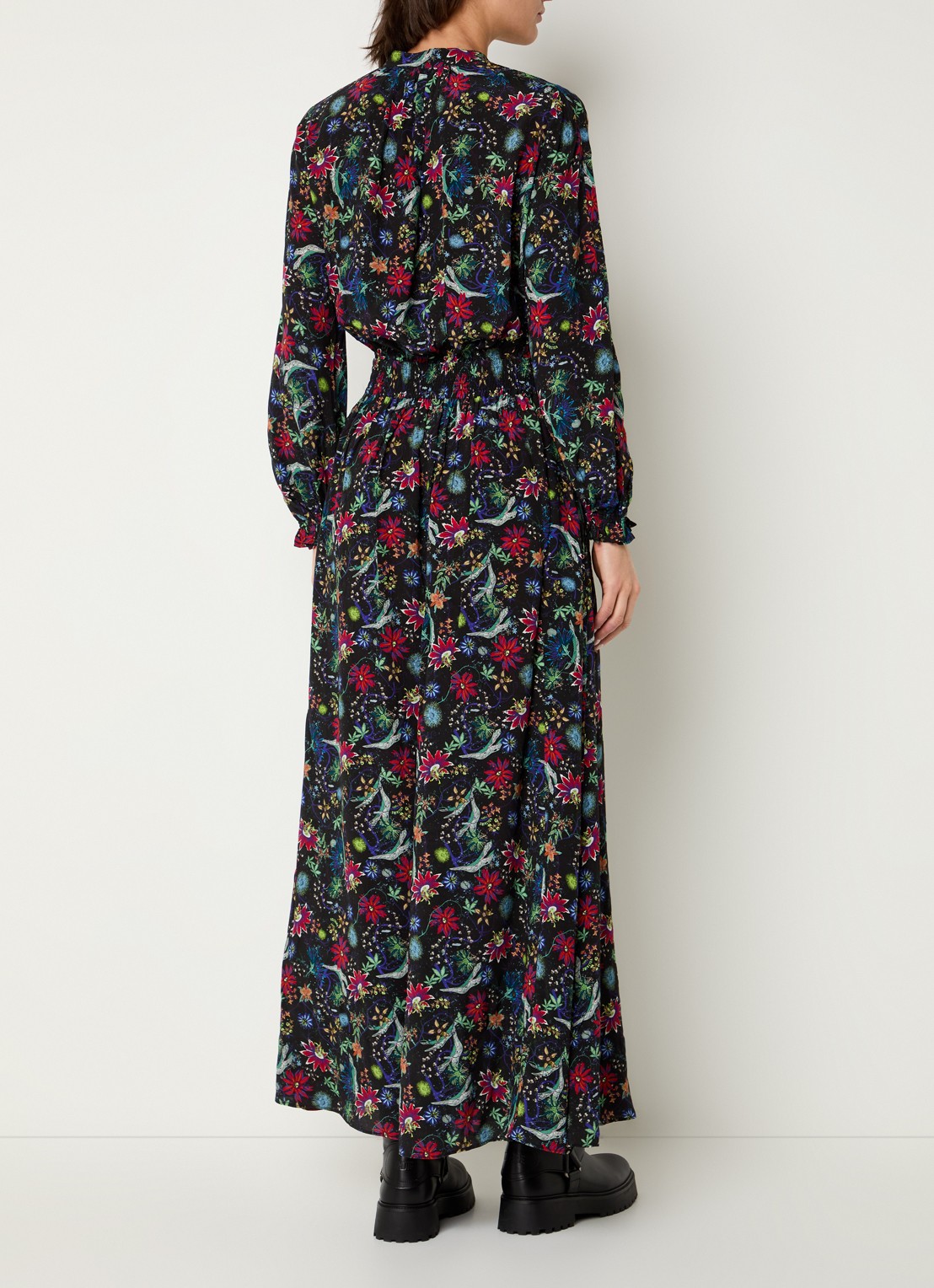 Zadig&Voltaire Rayado maxi jurk met bloemenprint en split - achterkant 2 koraal