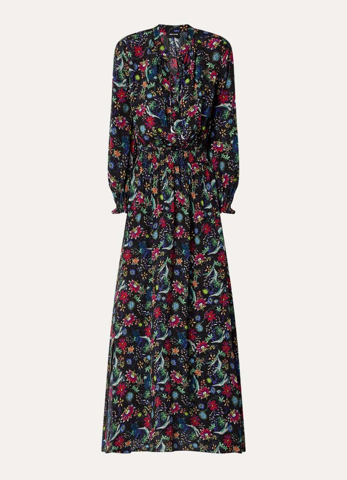 Zadig&Voltaire Rayado maxi jurk met bloemenprint en split - voorkant 3 koraal