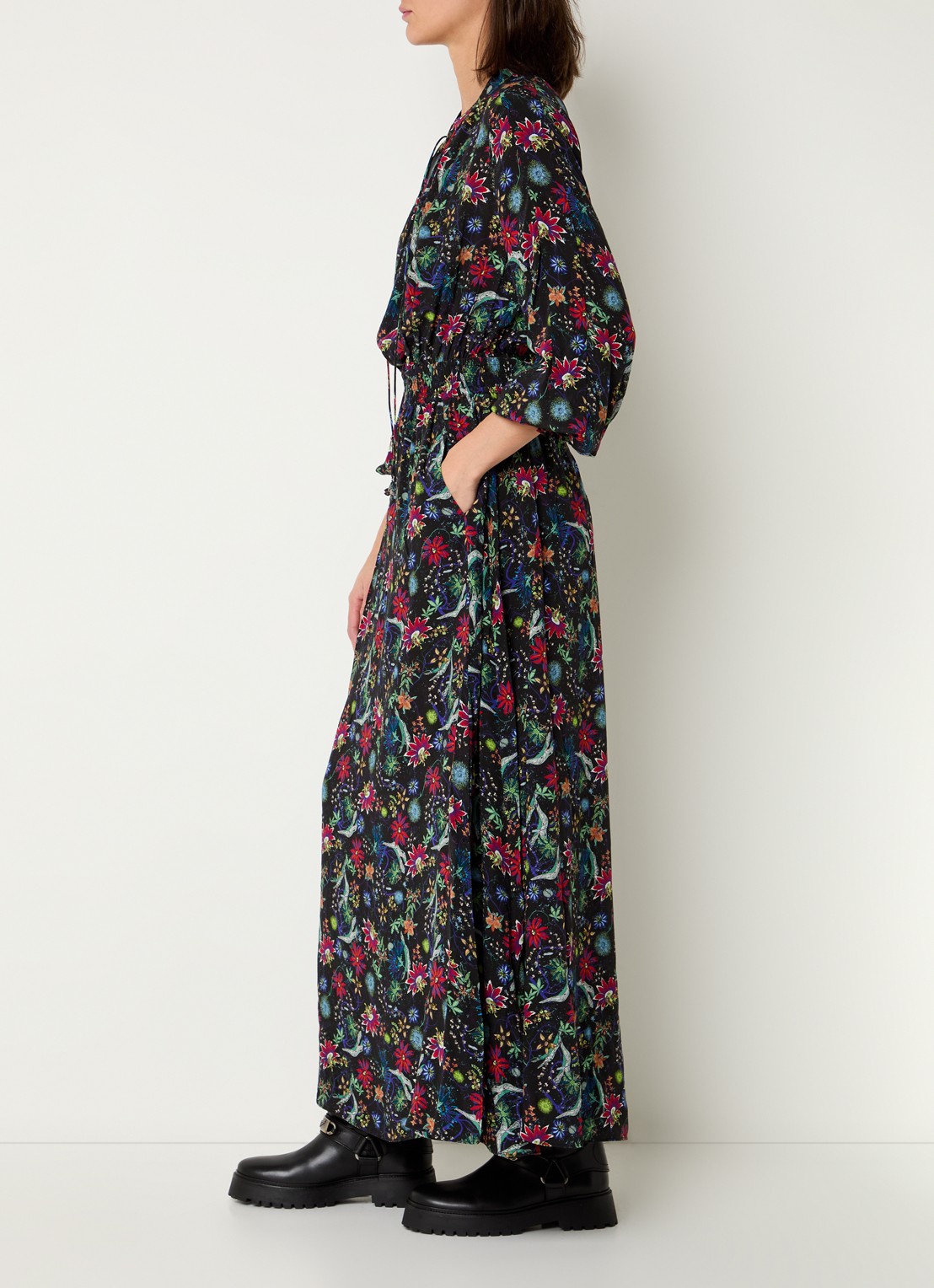 Zadig&Voltaire Rayado maxi jurk met bloemenprint en split - voorkant 4 koraal