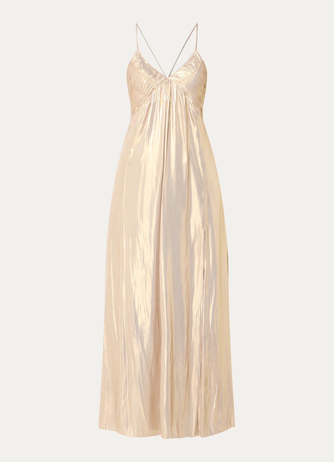 Zadig&Voltaire Rayonne maxi jurk van satijn met split - voorkant 2 goud