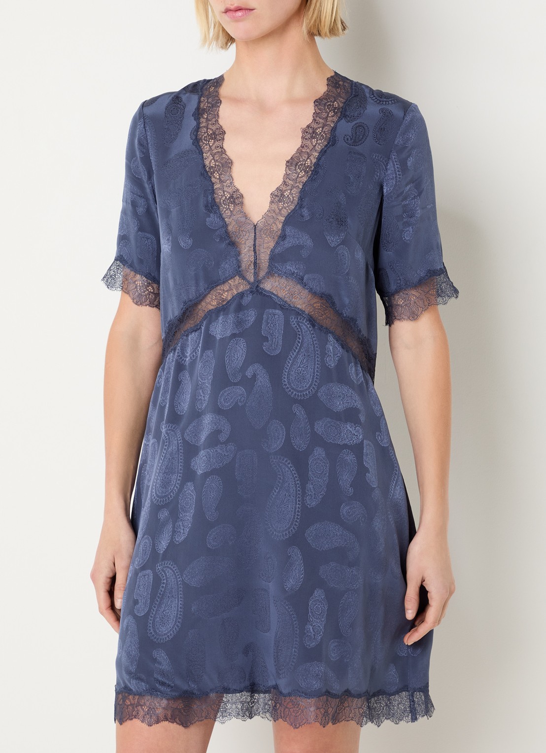 Zadig&Voltaire Redoxa mini tuniekjurk van zijde met details van kant - detail 4 royalblauw