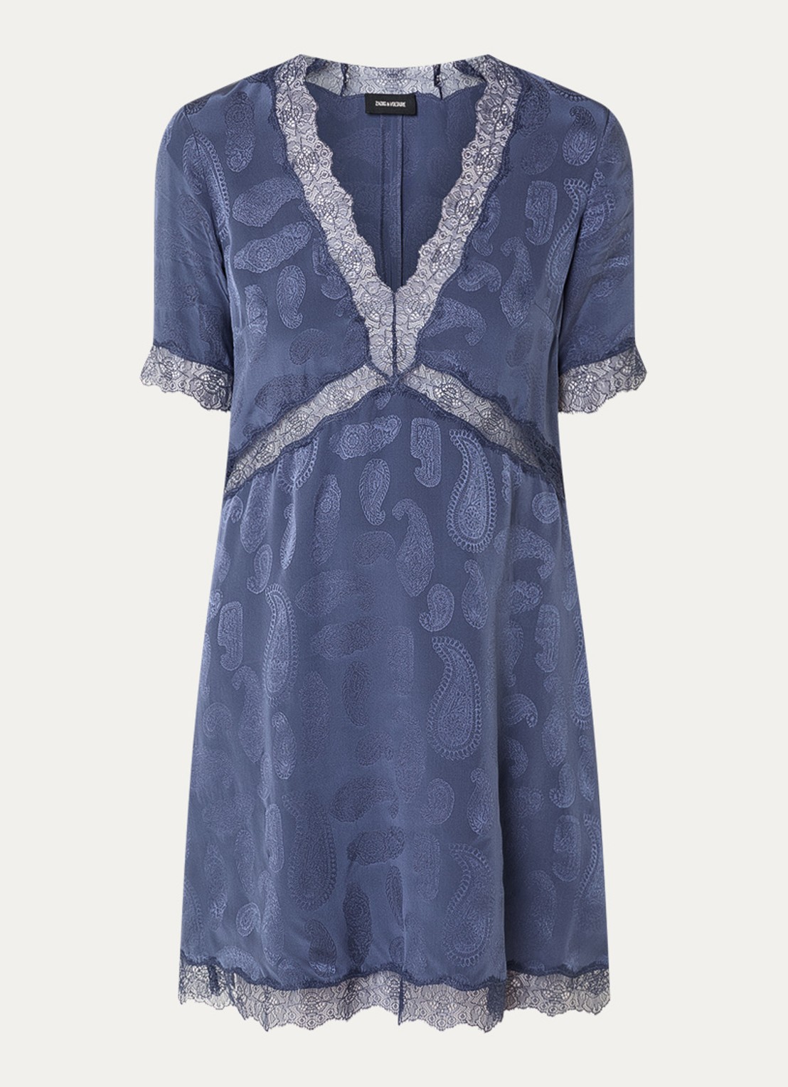 Zadig&Voltaire Redoxa mini tuniekjurk van zijde met details van kant - voorkant 2 royalblauw
