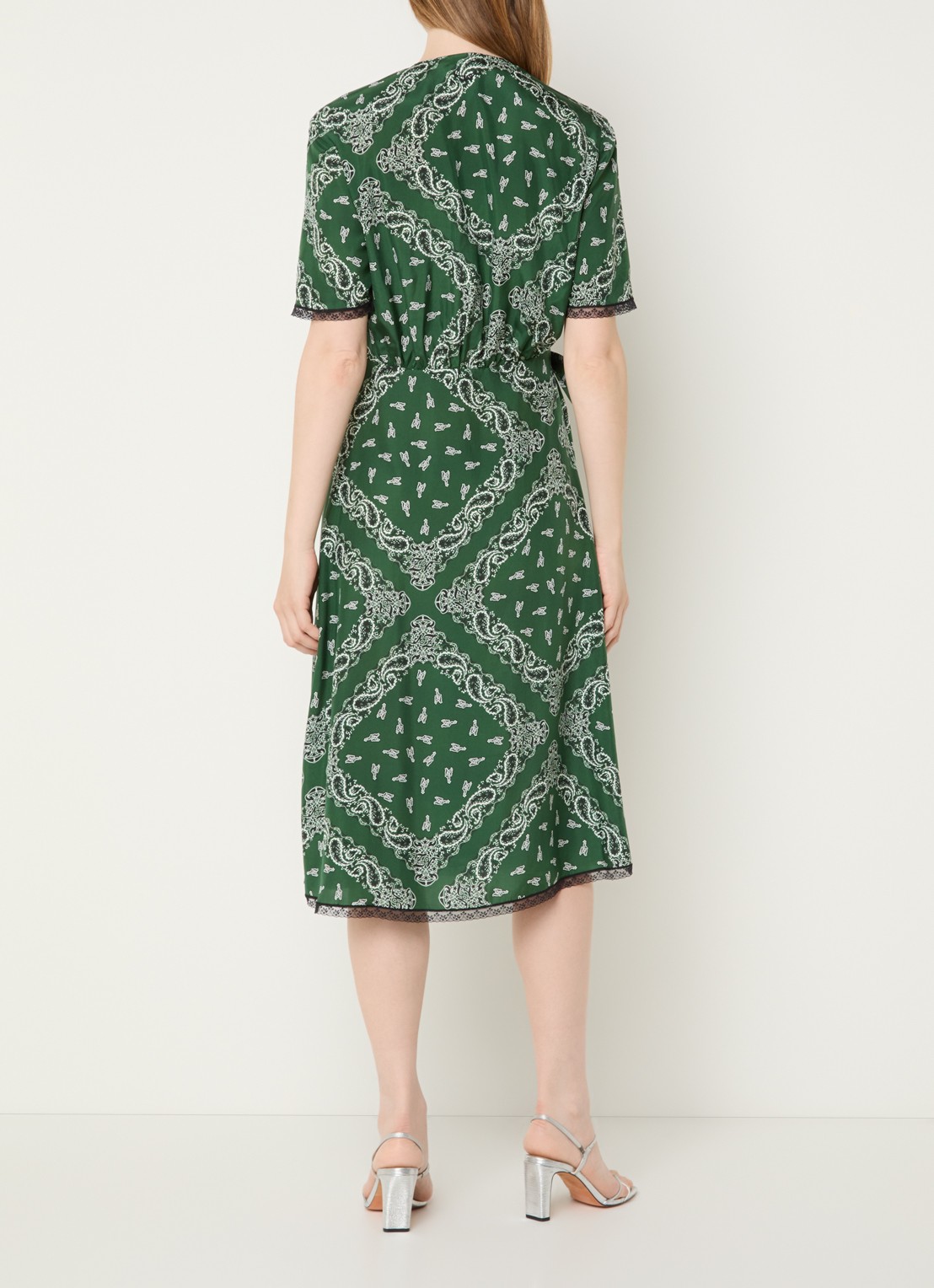 Zadig&Voltaire Reforme midi jurk met strikdetail en paisley dessin - achterkant 2 groen