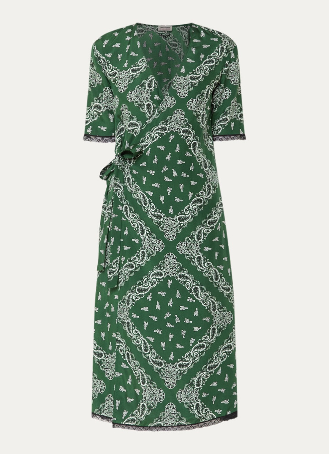 Zadig&Voltaire Reforme midi jurk met strikdetail en paisley dessin - voorkant 3 groen