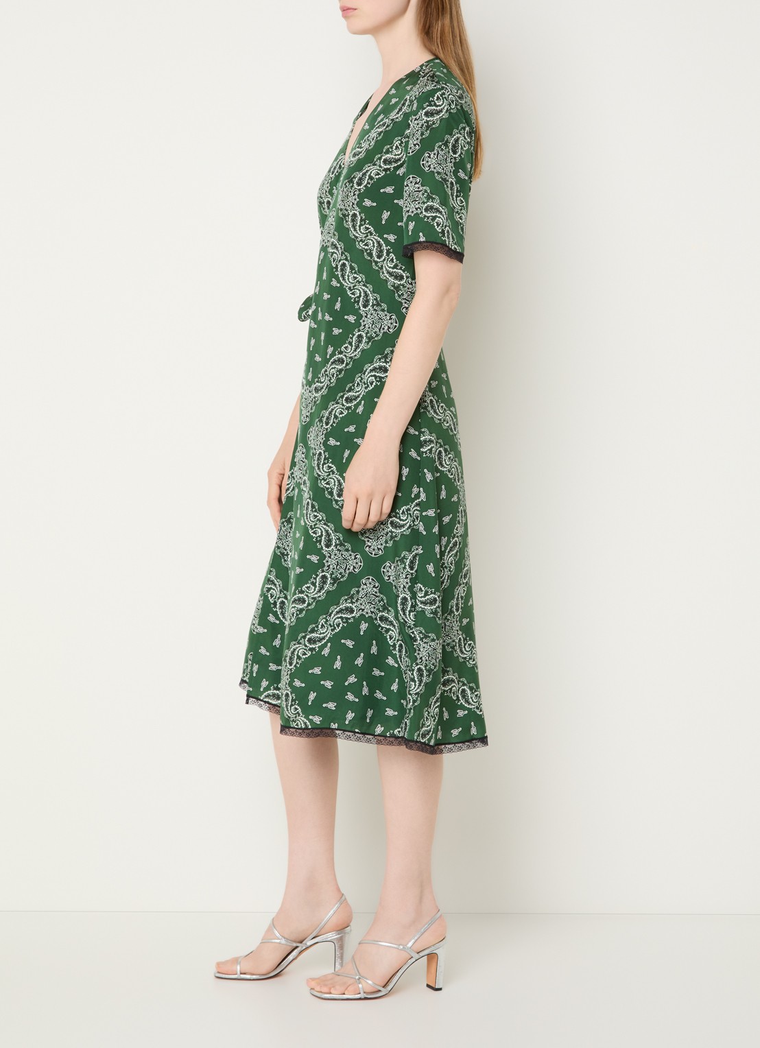 Zadig&Voltaire Reforme midi jurk met strikdetail en paisley dessin - voorkant 4 groen
