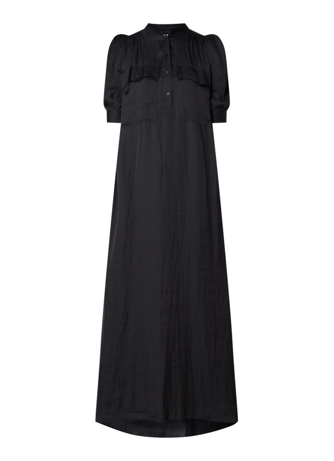 Zadig&Voltaire Remedy maxi jurk van satijn met strikceintuur - voorkant 3 zwart