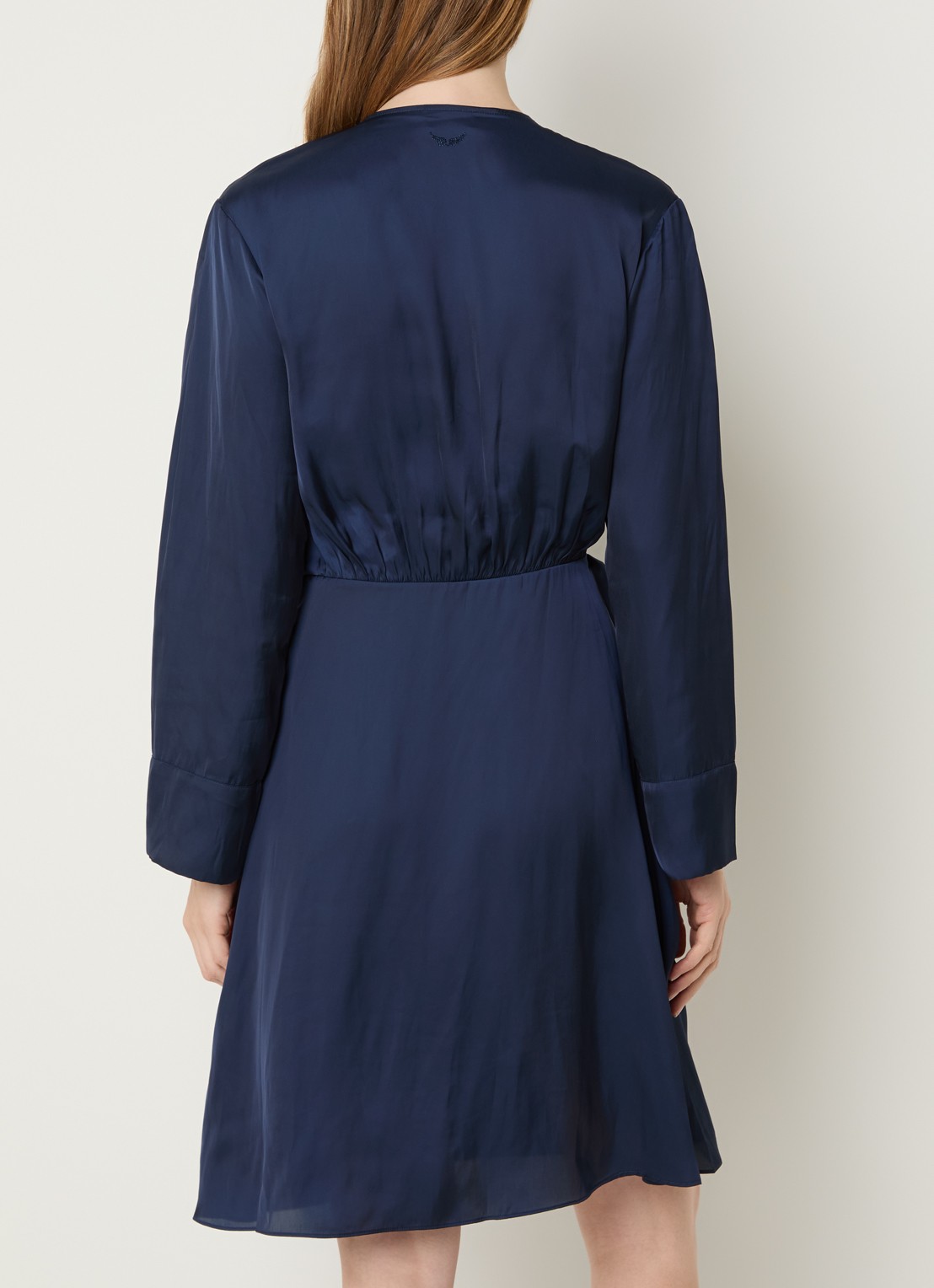 Zadig&Voltaire Remoir mini wikkeljurk van satijn - achterkant donkerblauw