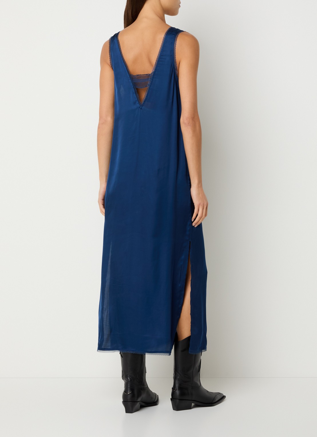 Zadig&Voltaire Renzo midi jurk van satijn met details van kant - achterkant 4 indigo