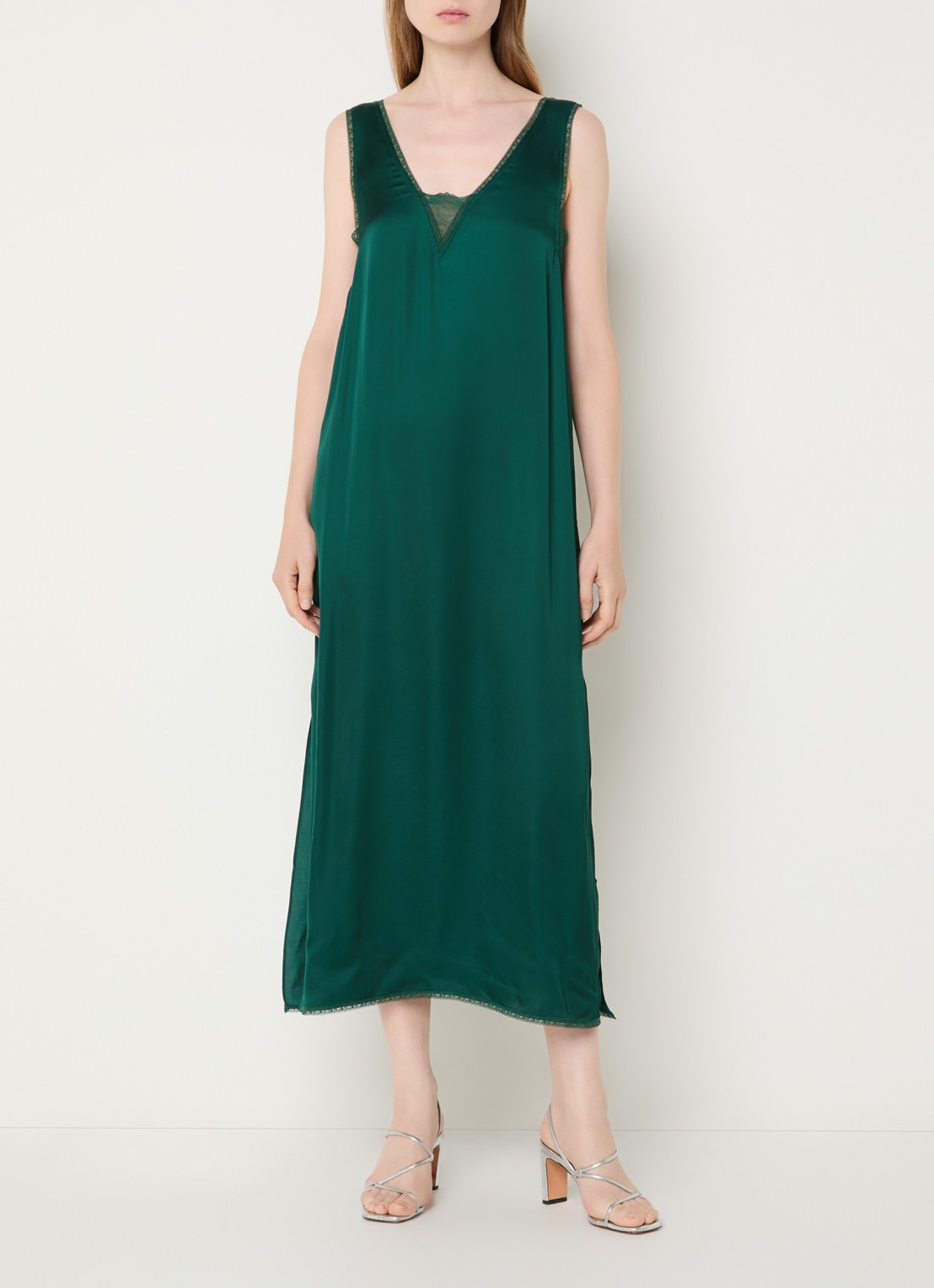 Zadig&Voltaire Renzo midi jurk van satijn met V-hals - detail 3 groen
