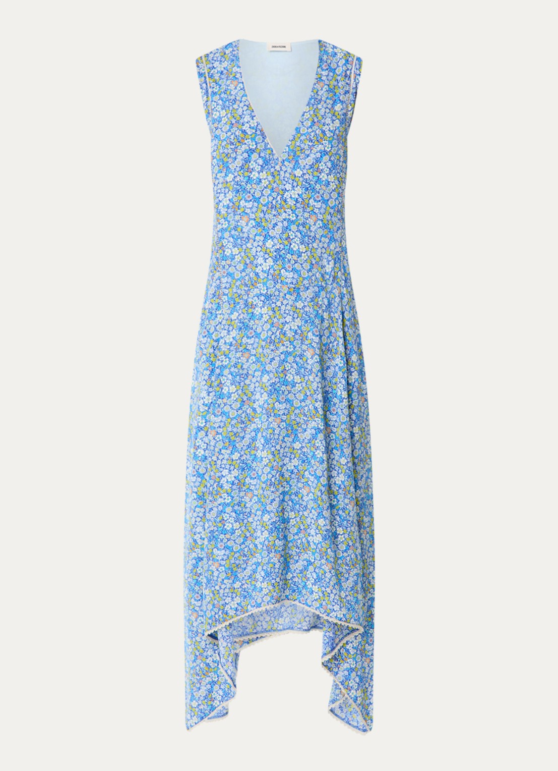 Zadig&Voltaire Rerol maxi jurk met print en asymmetrische zoom - voorkant blauw