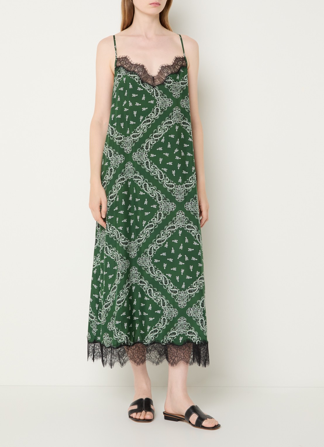 Zadig&Voltaire Respa midi jurk van zijde met paisley dessin - detail 3 groen