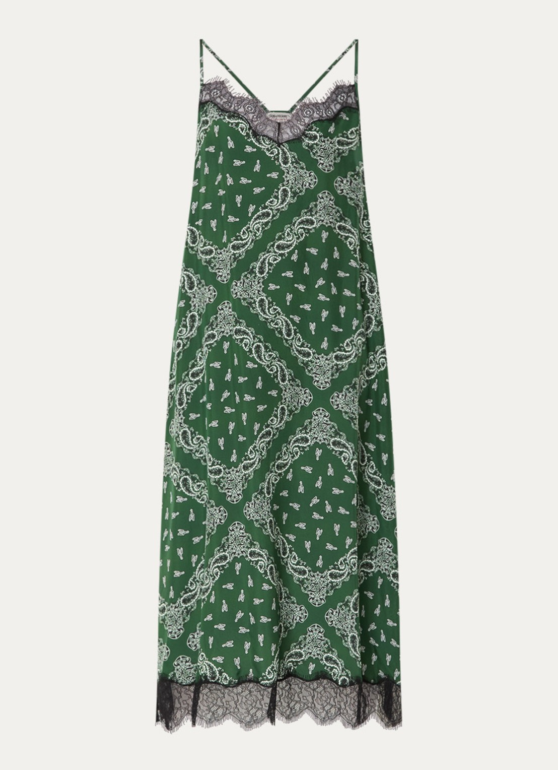 Zadig&Voltaire Respa midi jurk van zijde met paisley dessin - voorkant groen