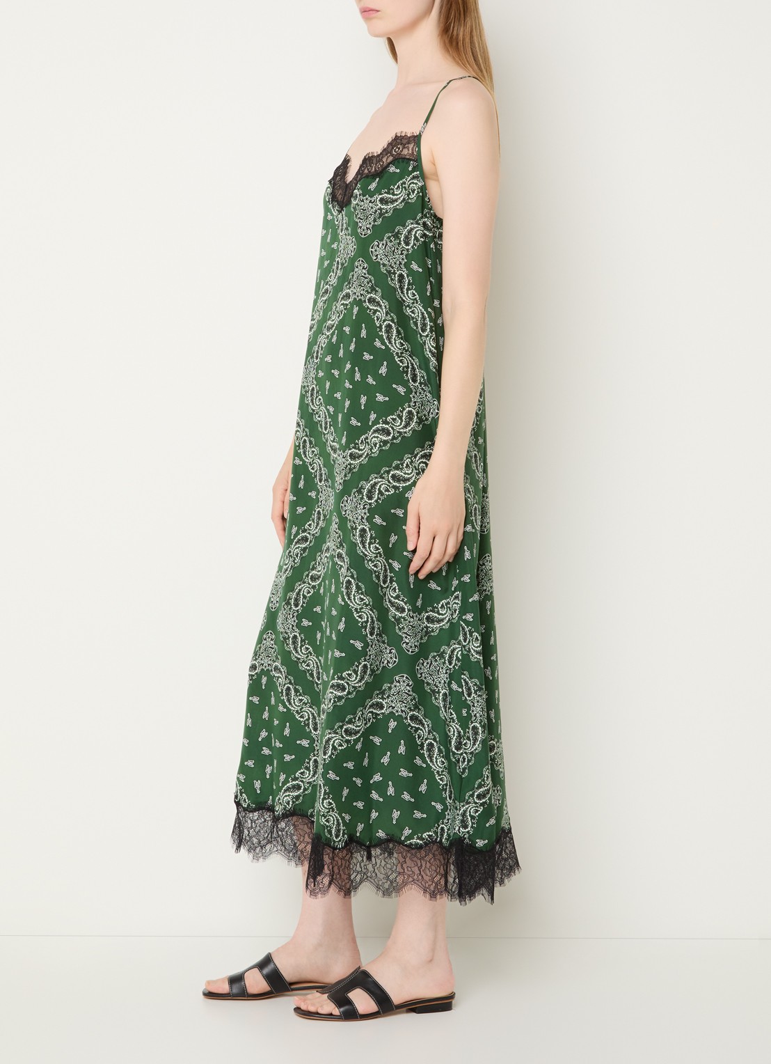 Zadig&Voltaire Respa midi jurk van zijde met paisley dessin - voorkant 2 groen
