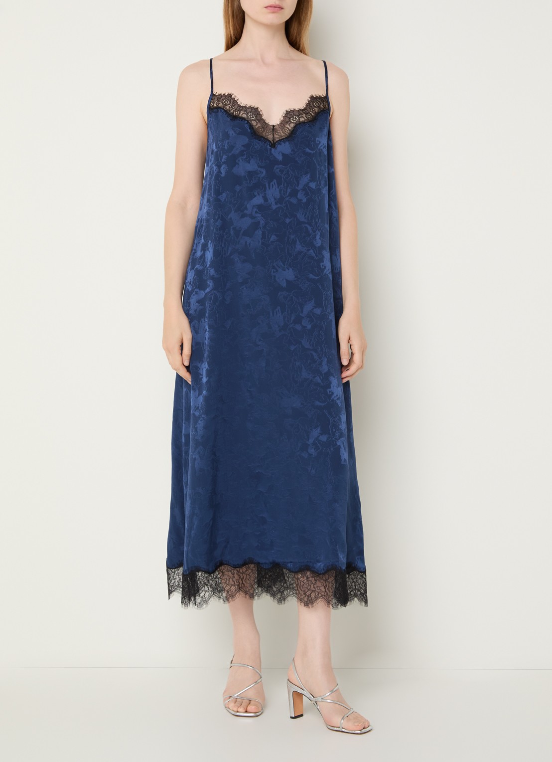 Zadig&Voltaire Respa midi jurk van zijde met print - detail donkerblauw