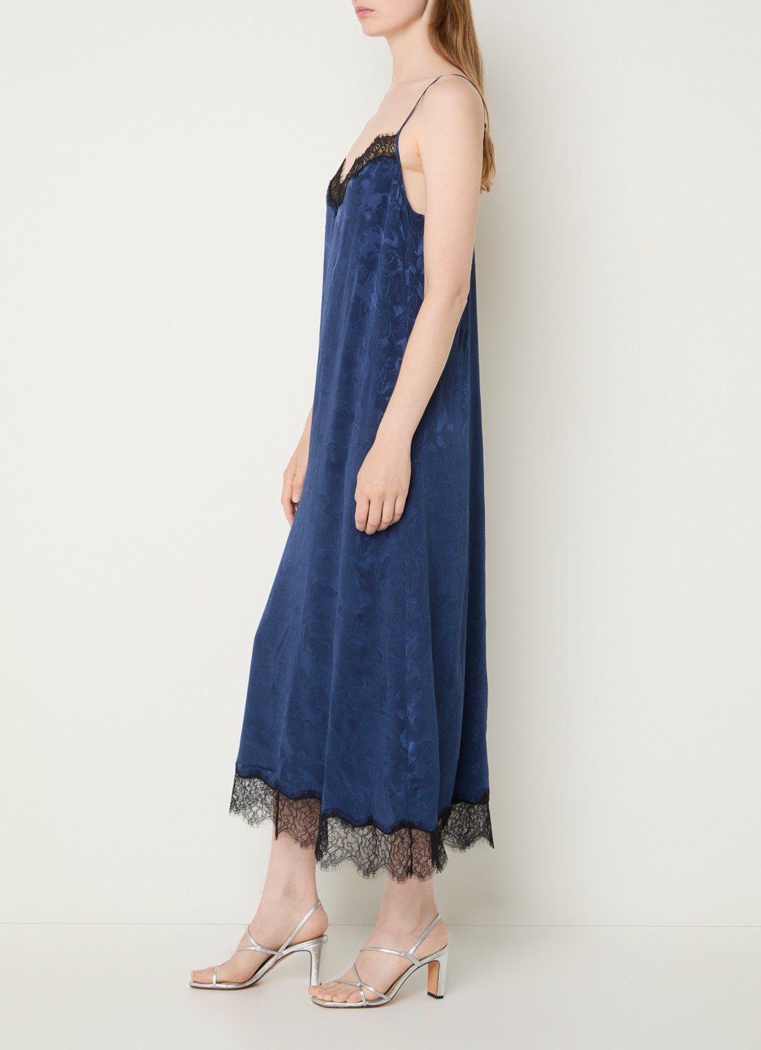 Zadig&Voltaire Respa midi jurk van zijde met print - voorkant 4 donkerblauw