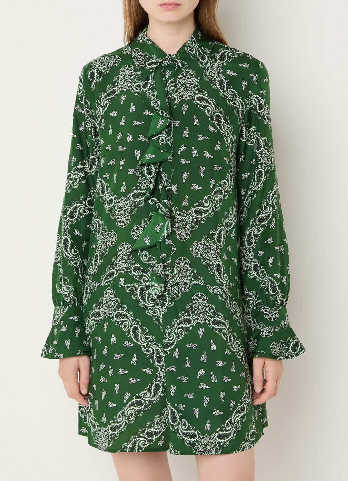 Zadig&Voltaire Rhelyne mini blousejurk van zijde met paisley dessin - detail groen