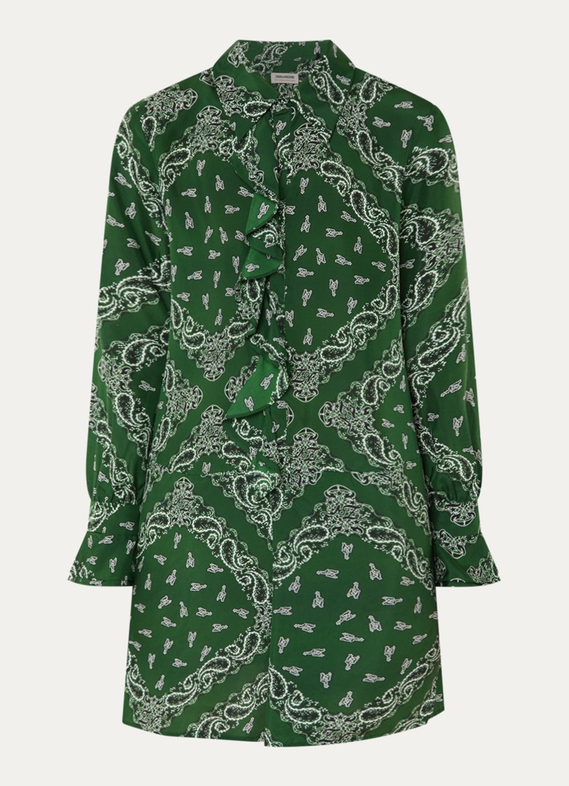 Zadig&Voltaire Rhelyne mini blousejurk van zijde met paisley dessin - voorkant 2 groen