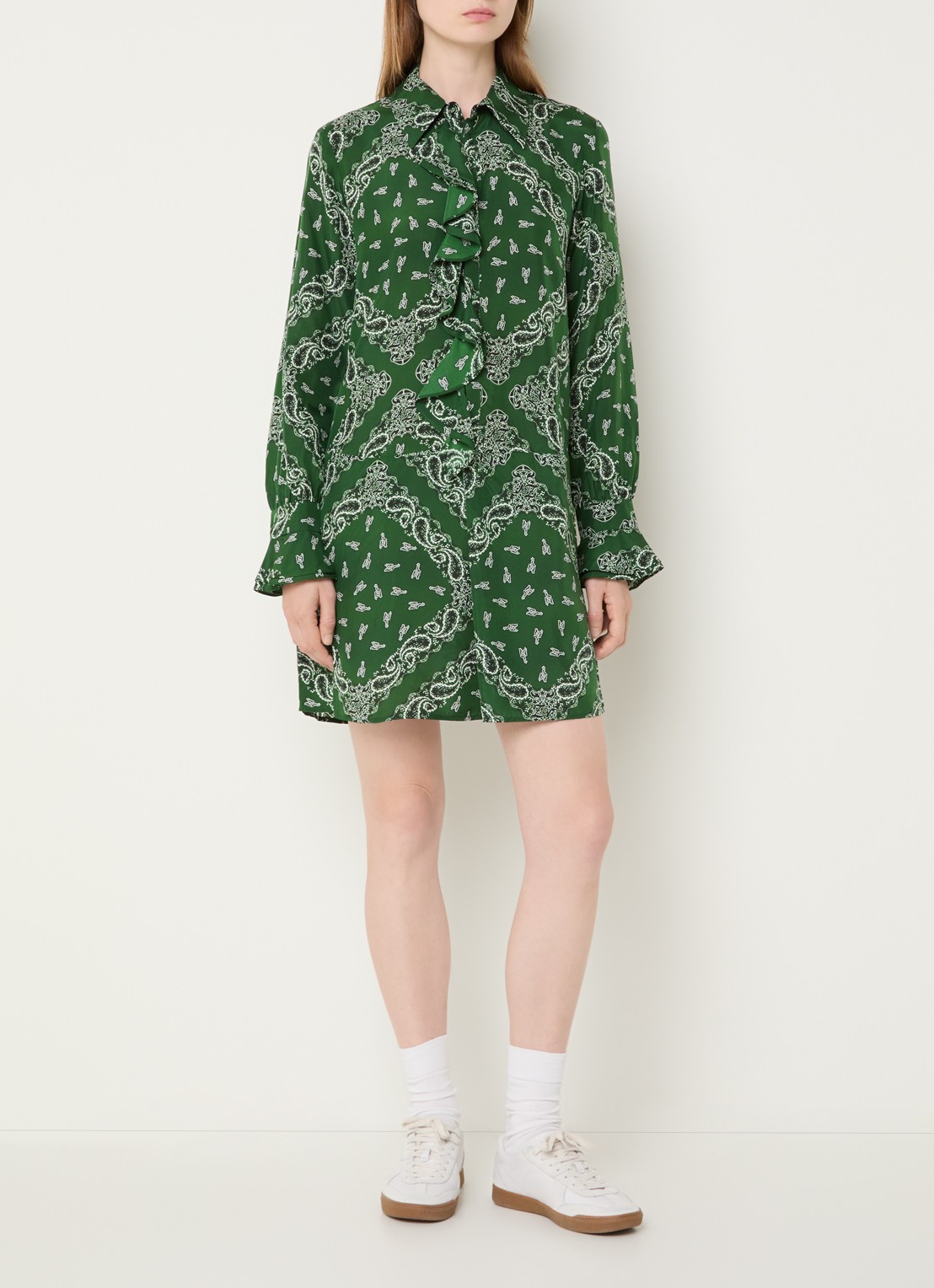 Zadig&Voltaire Rhelyne mini blousejurk van zijde met paisley dessin - voorkant 3 groen