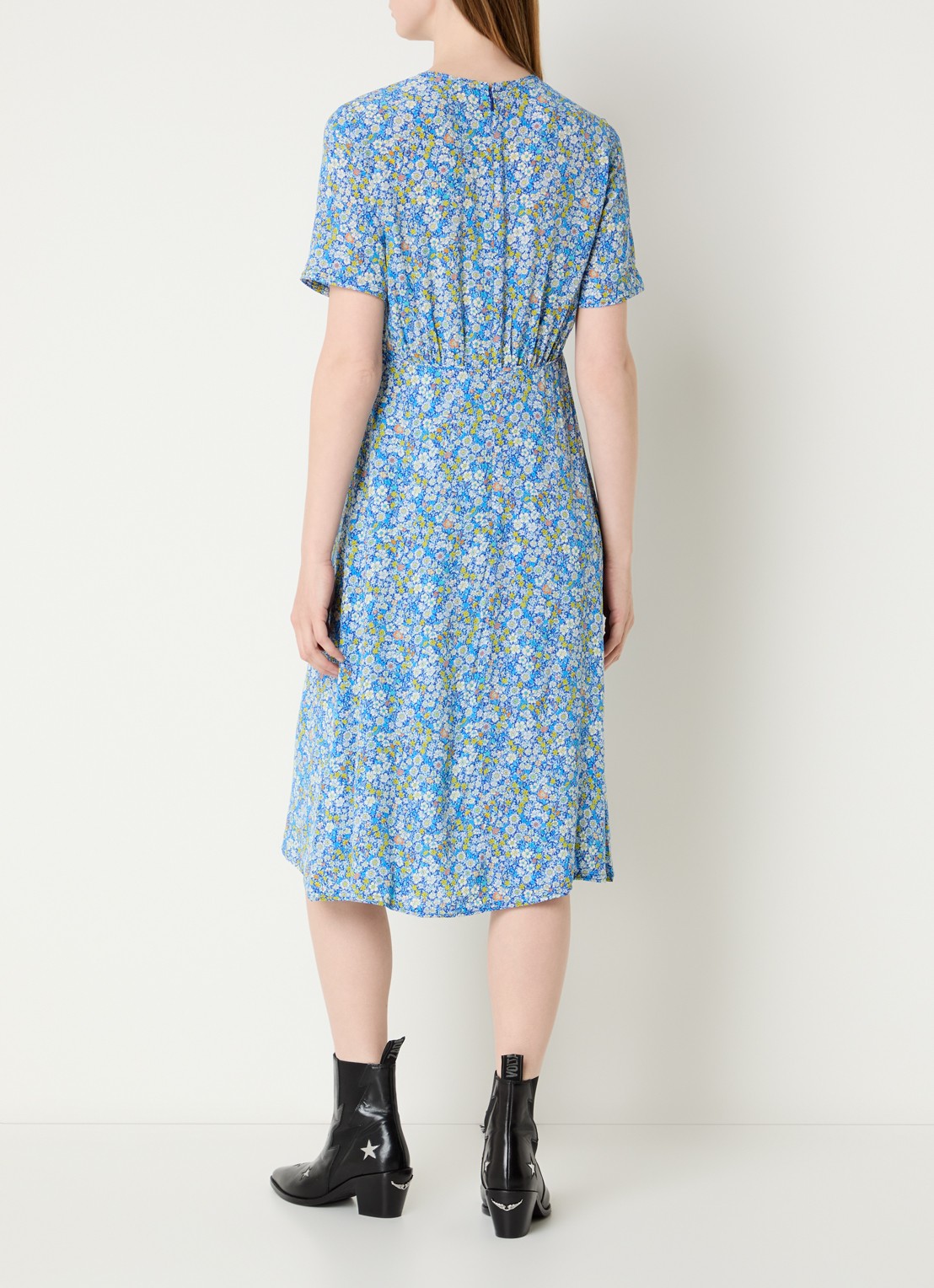 Zadig&Voltaire Rhodral midi jurk met bloemenprint en V-hals  - achterkant blauw