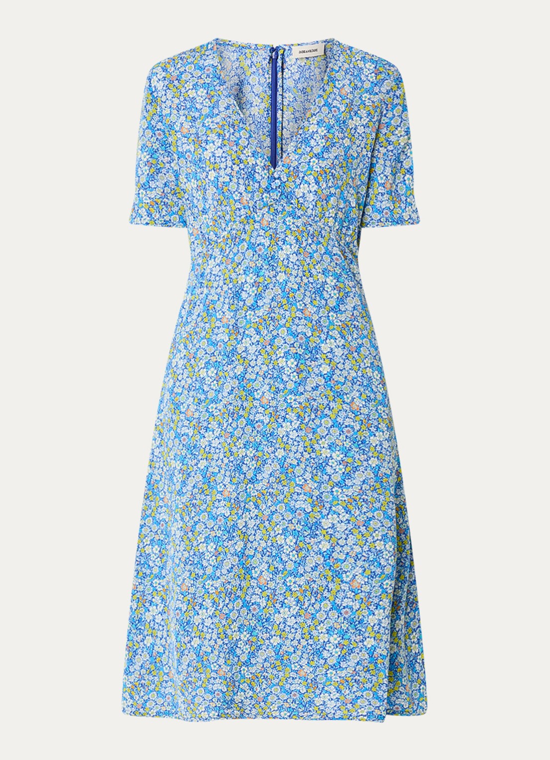 Zadig&Voltaire Rhodral midi jurk met bloemenprint en V-hals  - voorkant 2 blauw