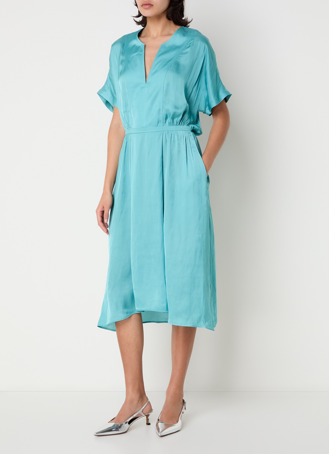Zadig&Voltaire Riaz midi jurk van satijn - detail turquoise