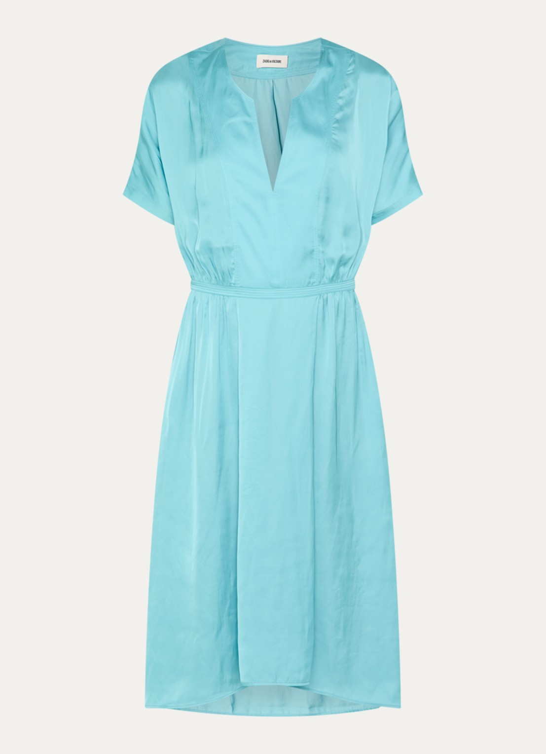 Zadig&Voltaire Riaz midi jurk van satijn - voorkant 3 turquoise