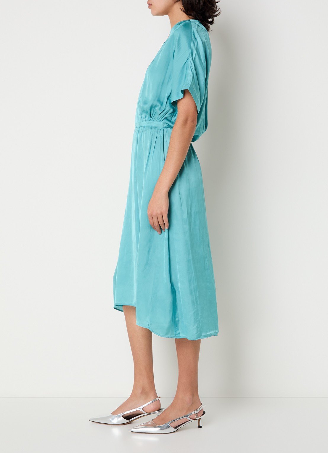 Zadig&Voltaire Riaz midi jurk van satijn - voorkant 4 turquoise