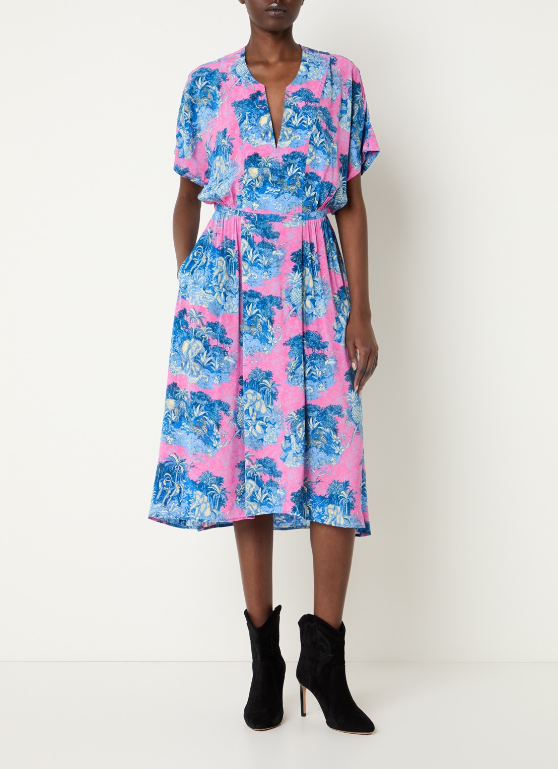 Zadig&Voltaire Riaz Smooth midi tuniekjurk met print - detail 4 neonroze