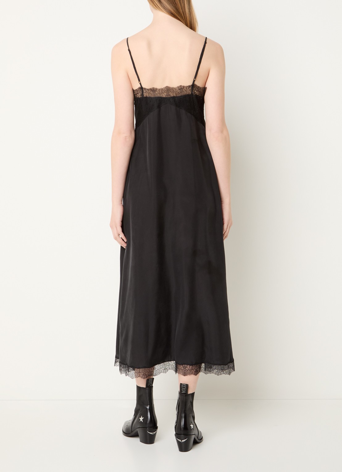 Zadig&Voltaire Ridar midi jurk van satijn met details van kant - achterkant 3 zwart