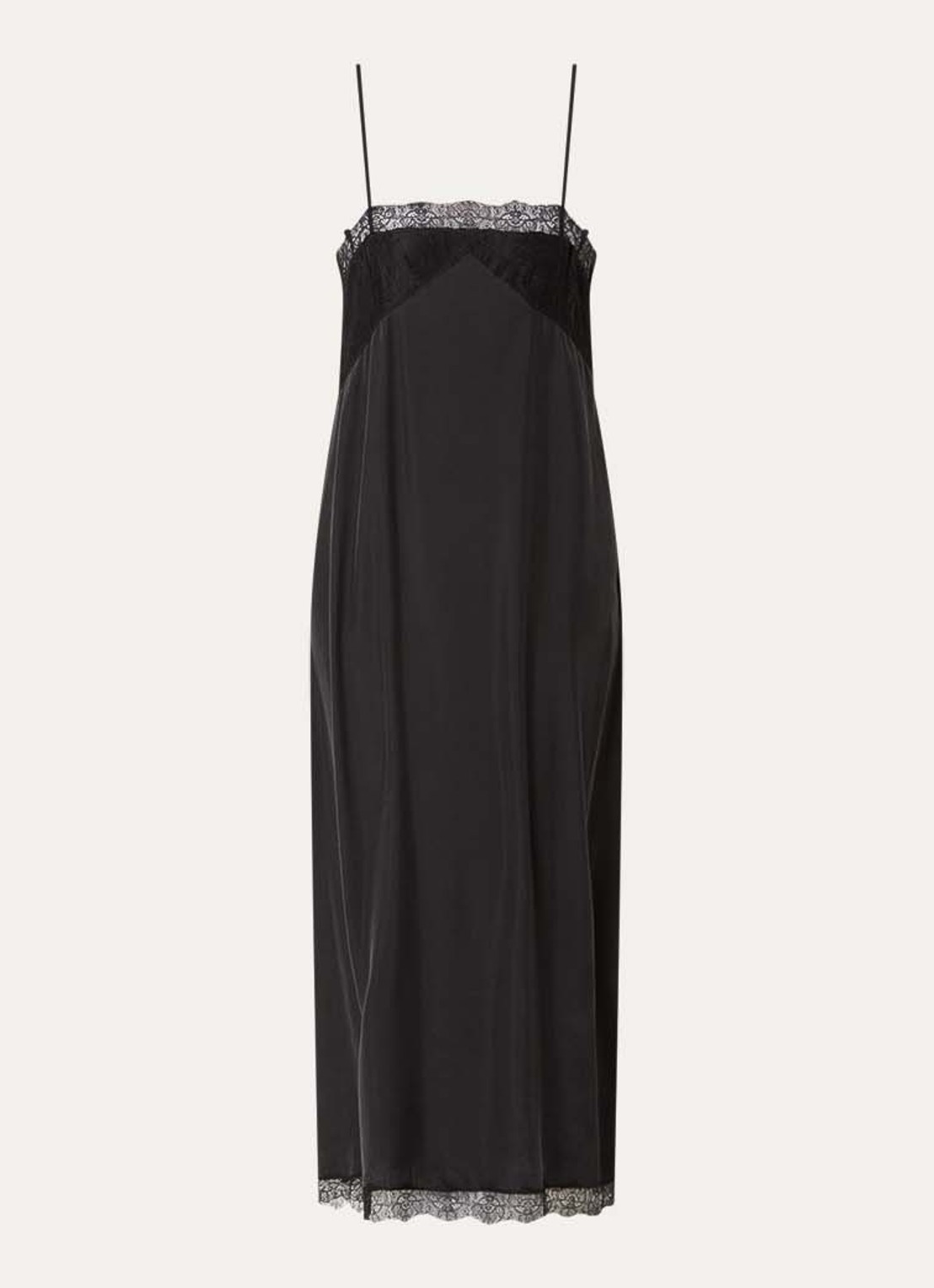Zadig&Voltaire Ridar midi jurk van satijn met details van kant - voorkant zwart
