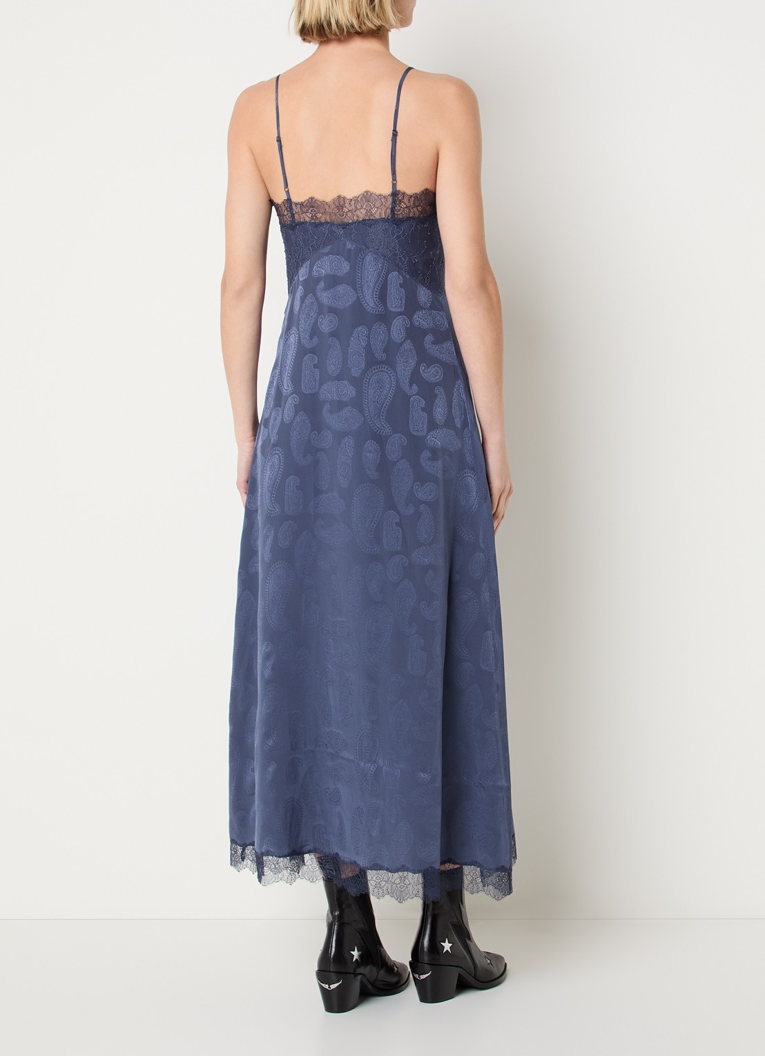 Zadig&Voltaire Ridar midi jurk van zijde met details van kant - achterkant royalblauw