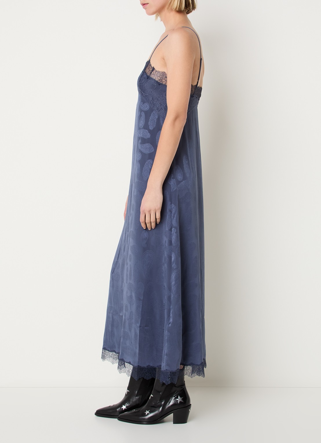 Zadig&Voltaire Ridar midi jurk van zijde met details van kant - voorkant 4 royalblauw