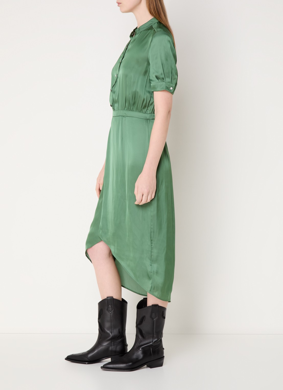 Zadig&Voltaire Rimaz midi tuniekjurk van satijn - voorkant 4 groen