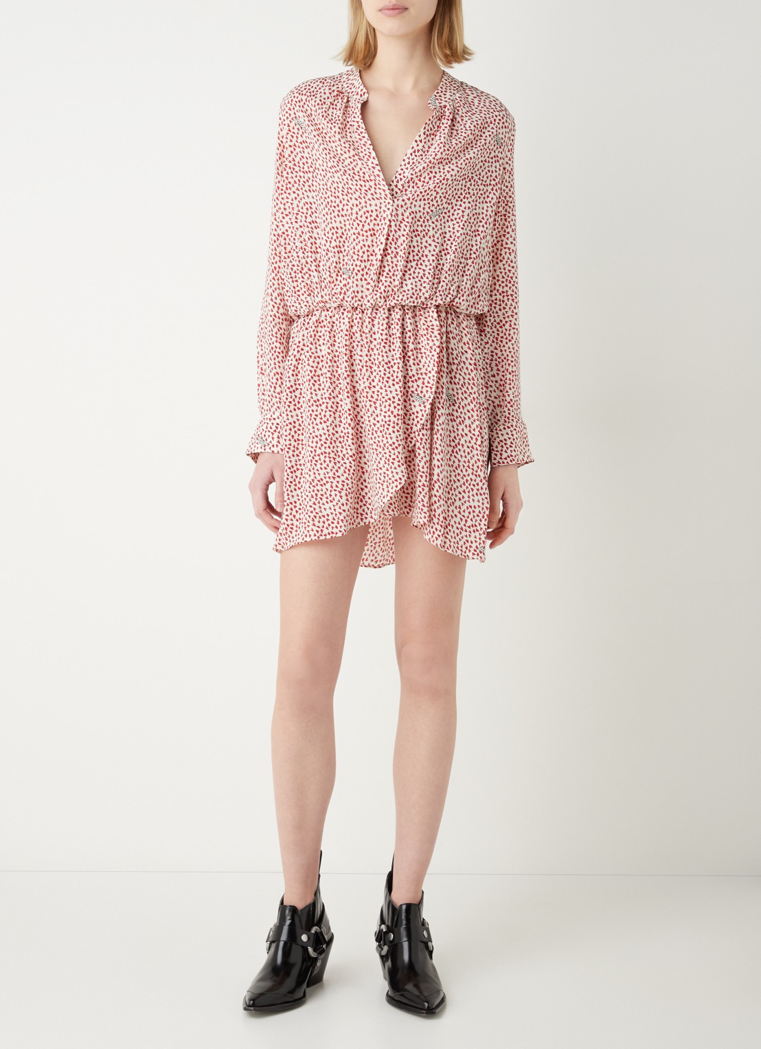 Zadig&Voltaire Rinka mini jurk met print en V-hals  - voorkant 3 rood