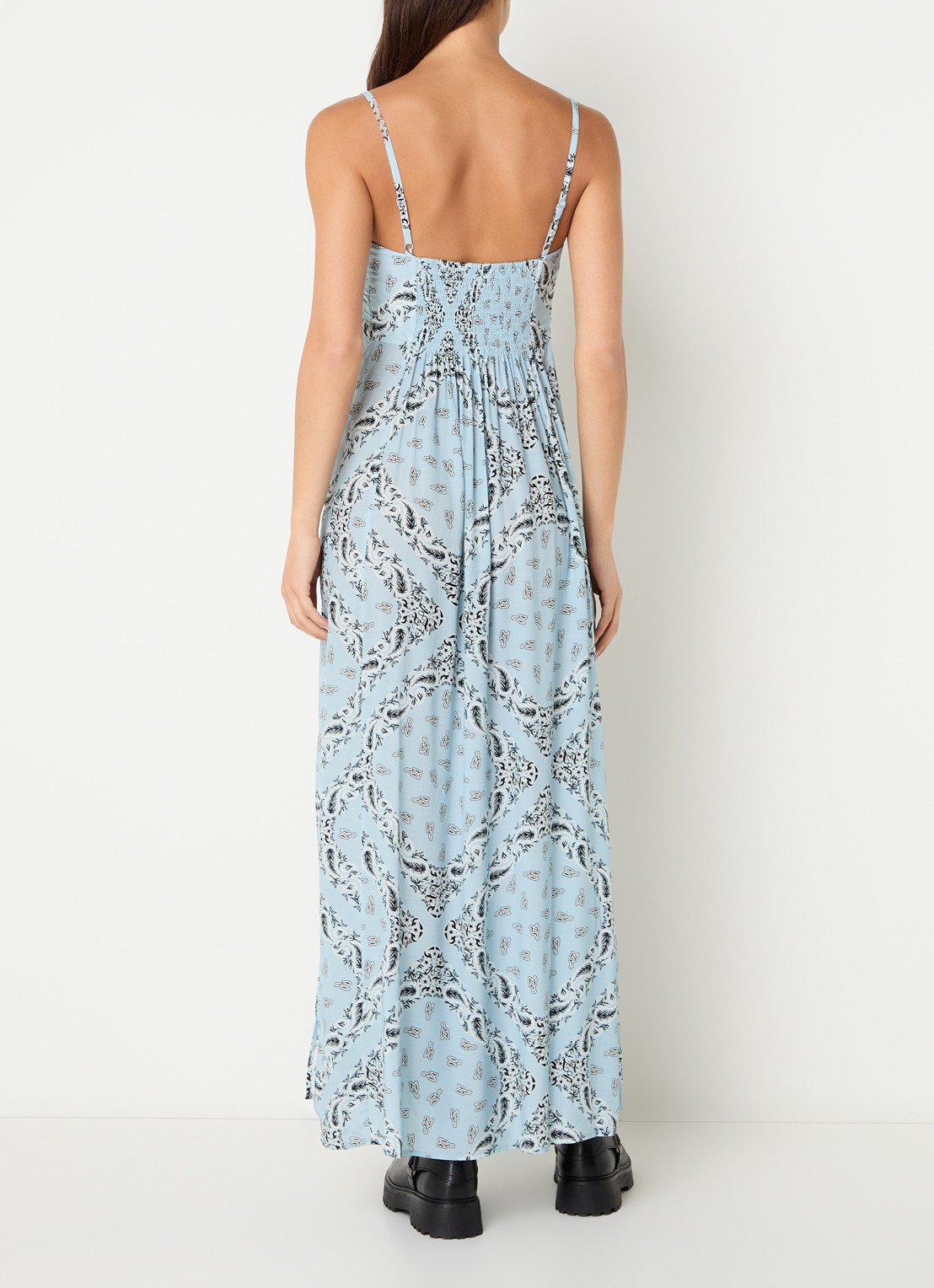 Zadig&Voltaire Rippie maxi jurk met logoprint  - achterkant 3 lichtblauw