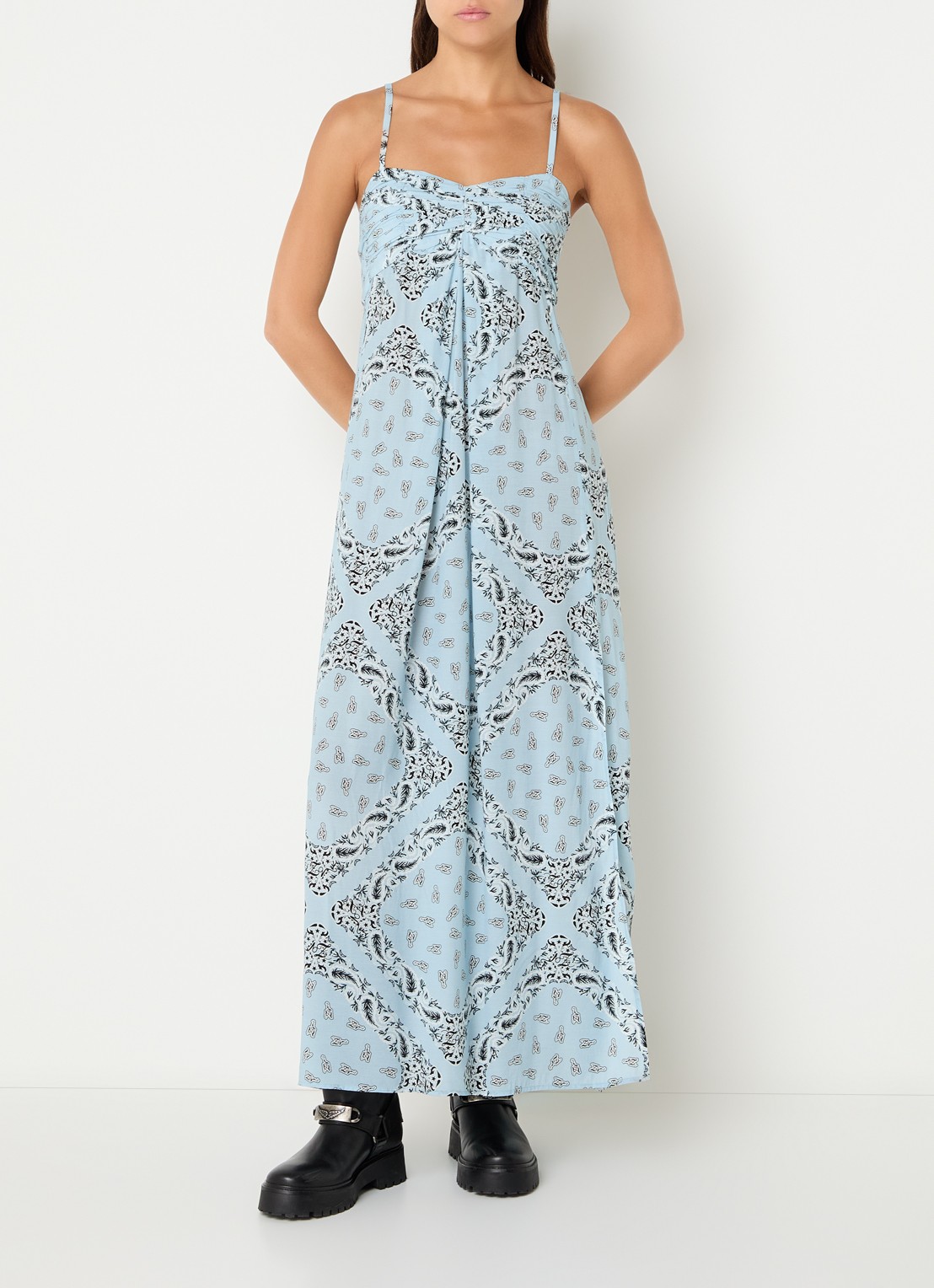 Zadig&Voltaire Rippie maxi jurk met logoprint  - detail 4 lichtblauw