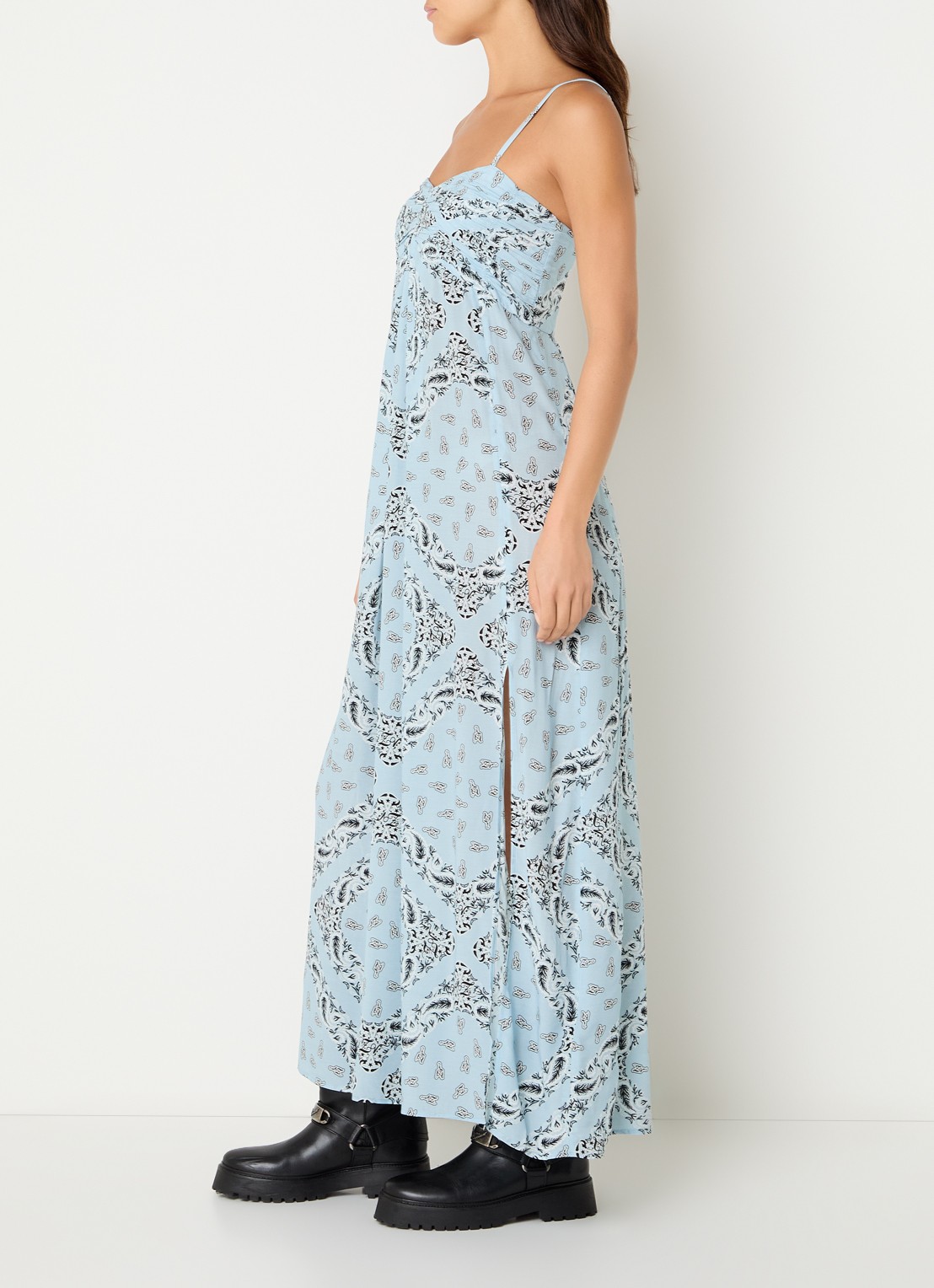 Zadig&Voltaire Rippie maxi jurk met logoprint  - voorkant 2 lichtblauw