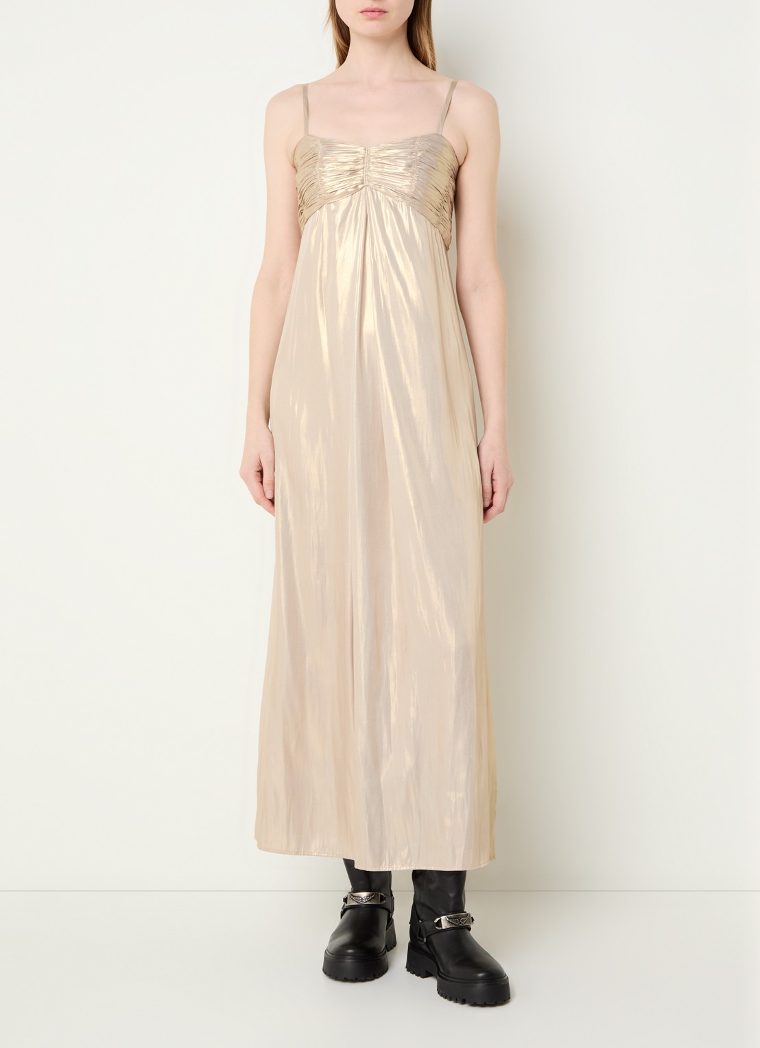 Zadig&Voltaire Rippie maxi jurk met smockwerk en metallic finish - detail 4 goud