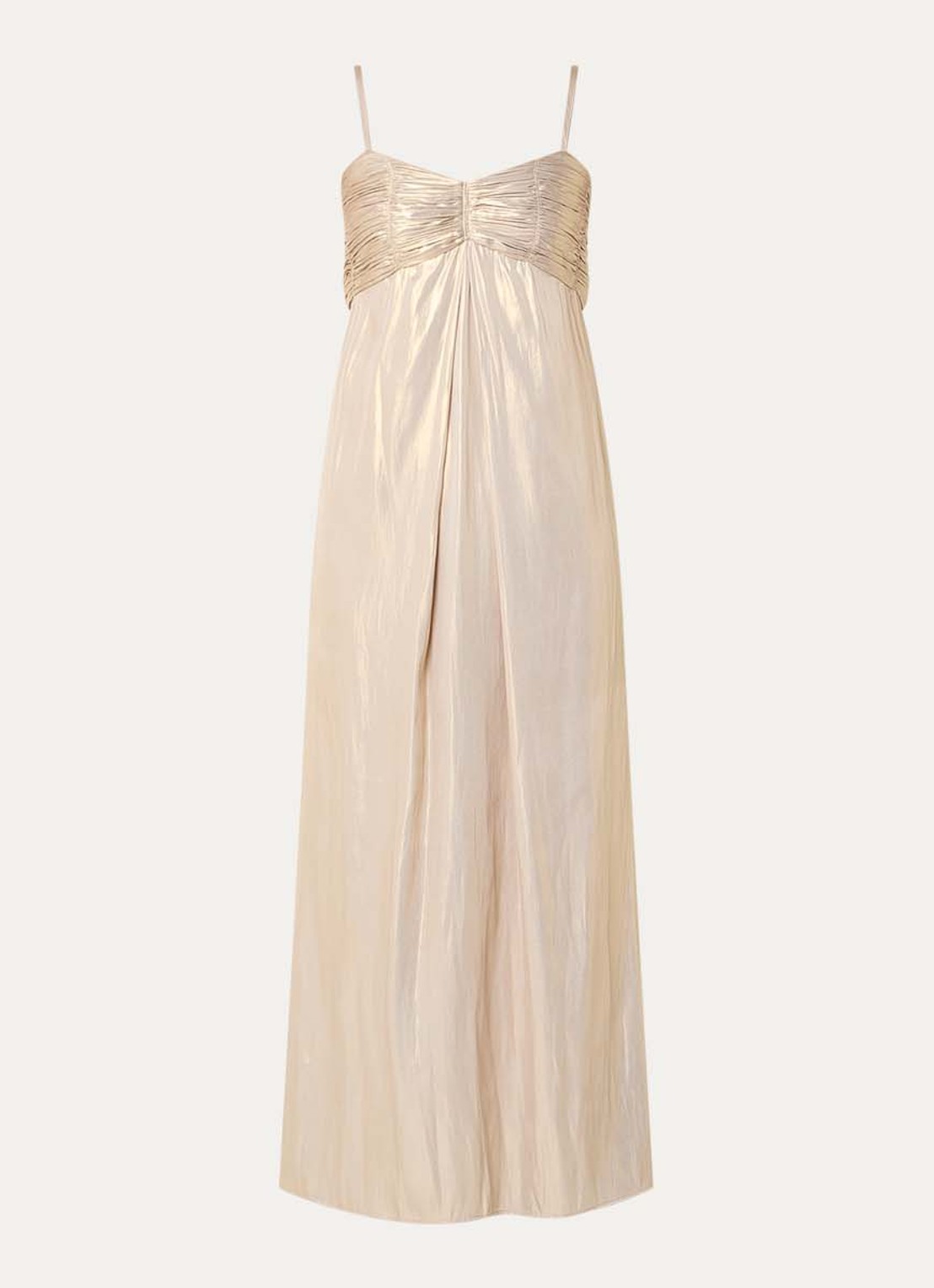 Zadig&Voltaire Rippie maxi jurk met smockwerk en metallic finish - voorkant 2 goud