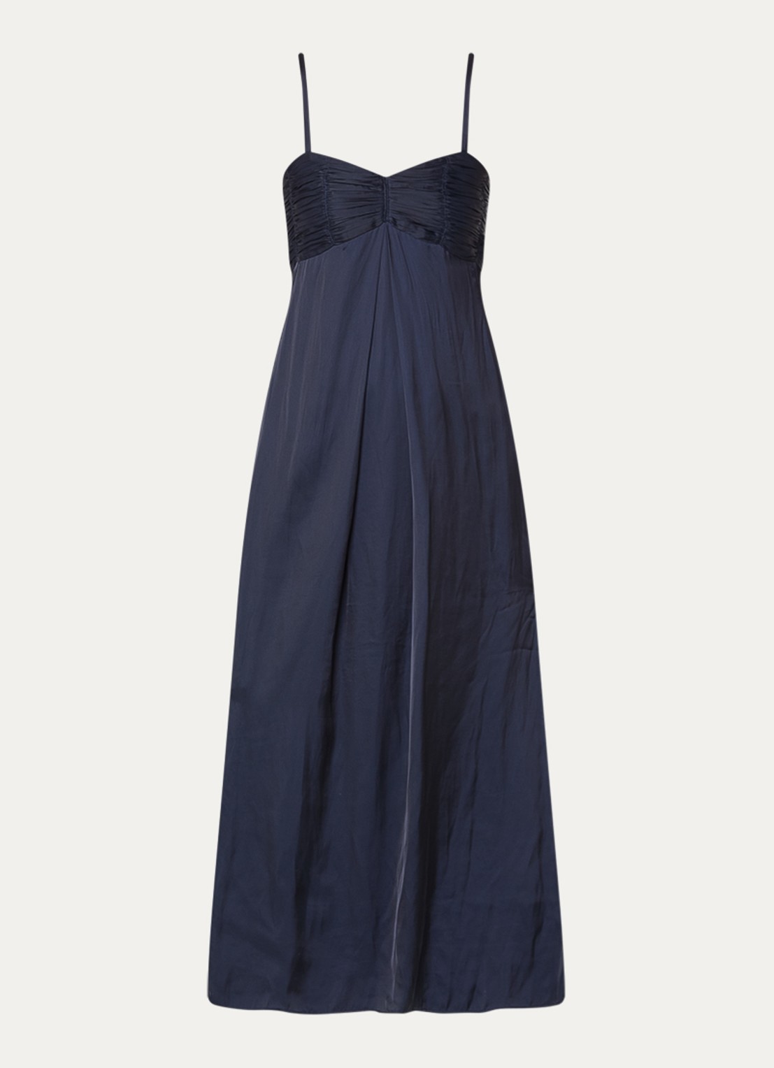 Zadig&Voltaire Rippie maxi jurk van satijn met split - voorkant 3 donkerblauw