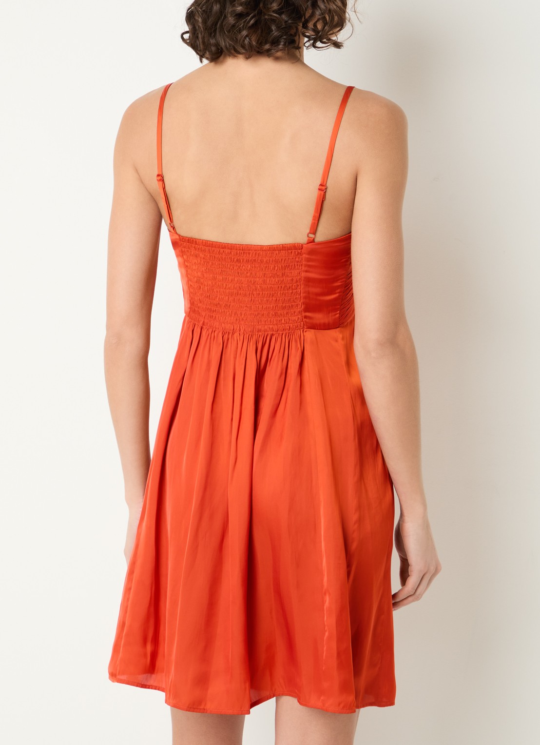 Zadig&Voltaire Rippies mini jurk van satijn met plooidetail en smockwerk - achterkant 3 orange