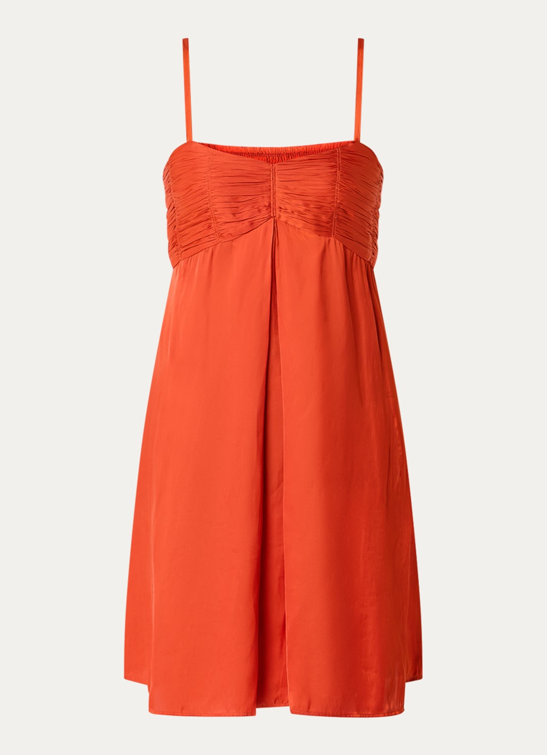 Zadig&Voltaire Rippies mini jurk van satijn met plooidetail en smockwerk - voorkant orange
