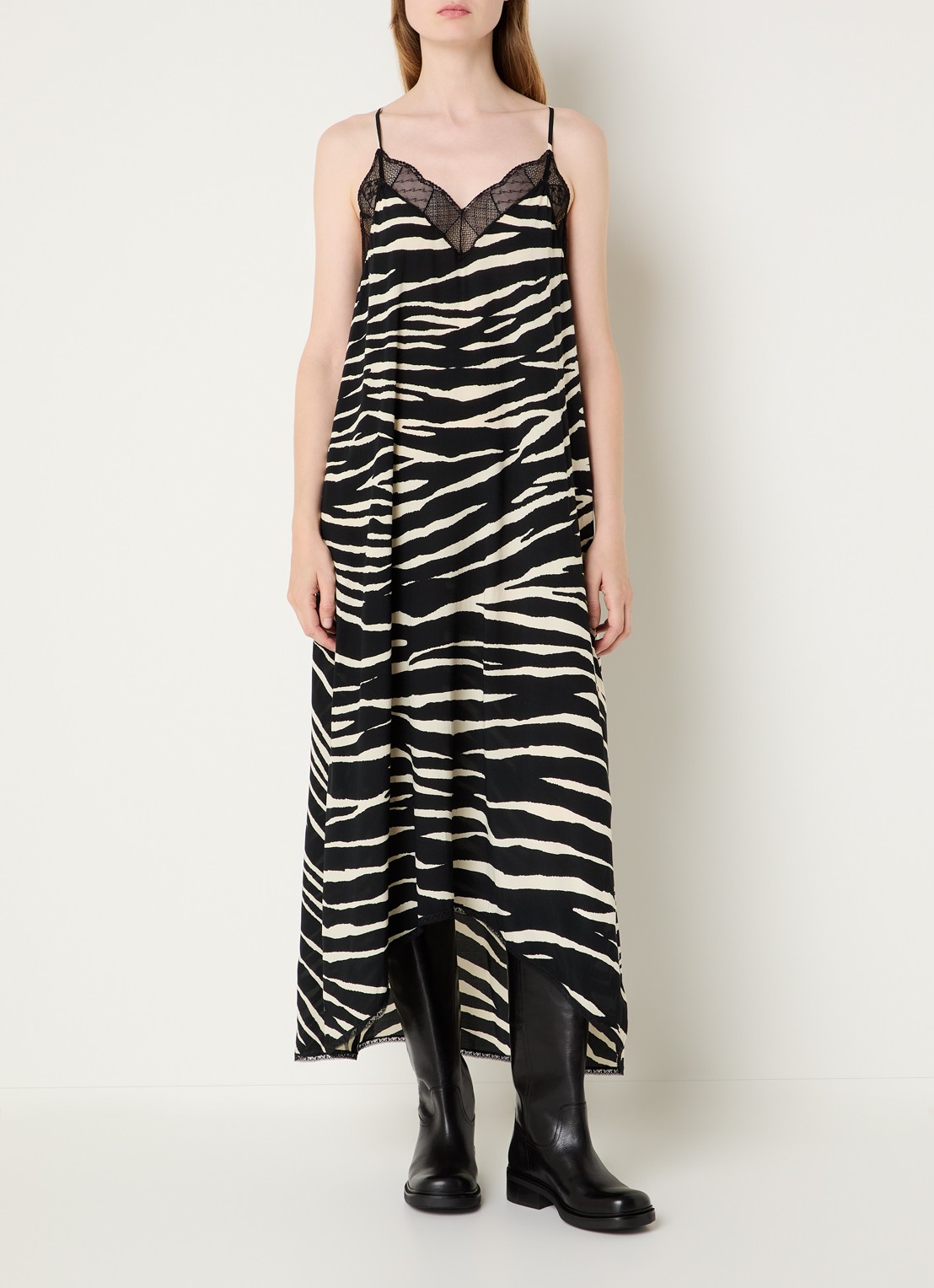 Zadig&Voltaire Risty maxi jurk met zebraprint - detail 4 zwart
