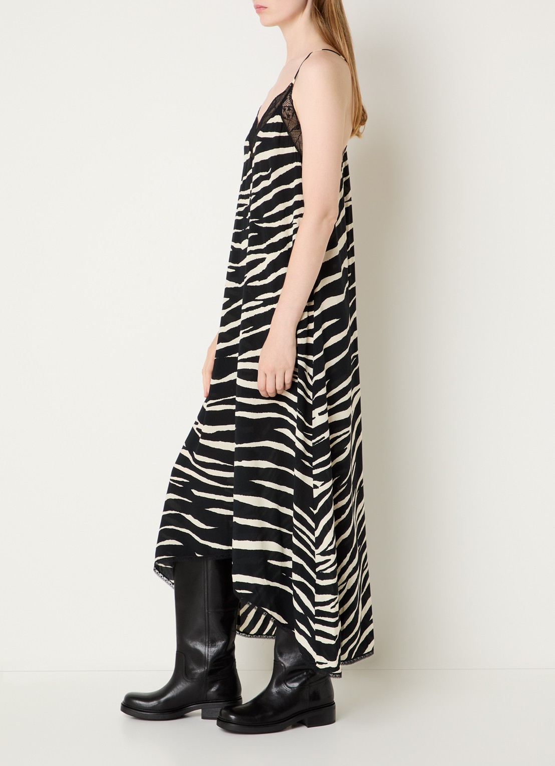 Zadig&Voltaire Risty maxi jurk met zebraprint - voorkant 3 zwart