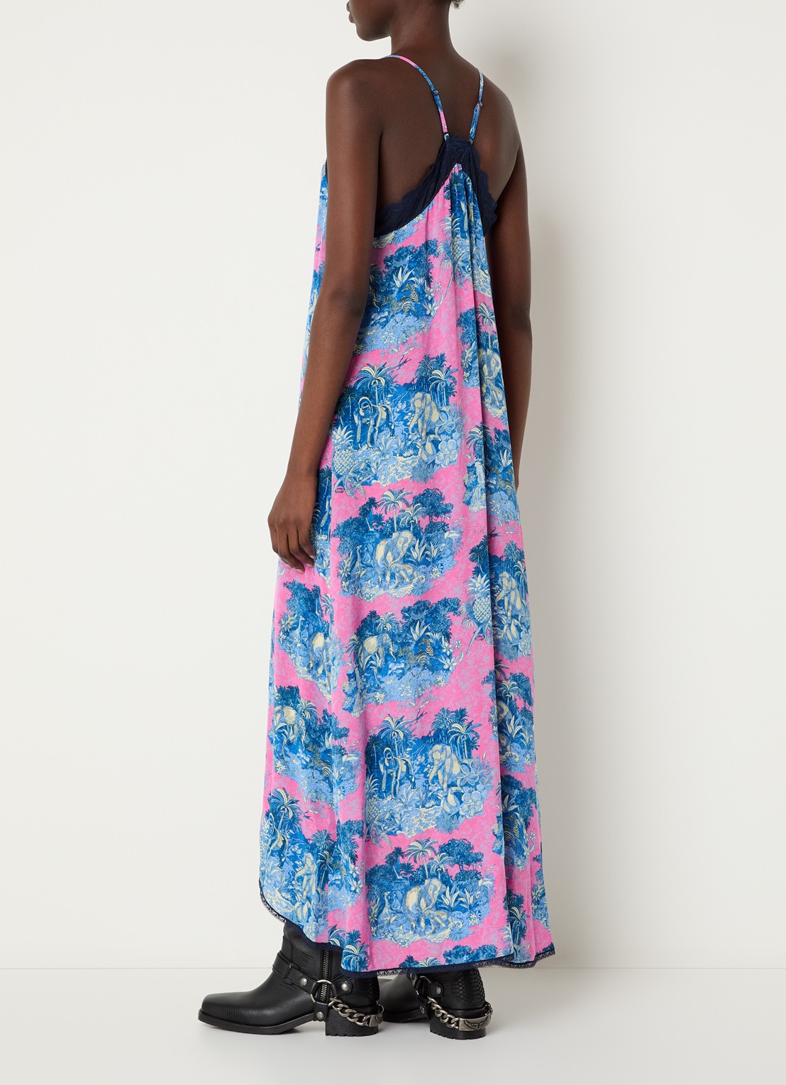 Zadig&Voltaire Risty midi jurk met print en details van kant - achterkant 3 fuchsia