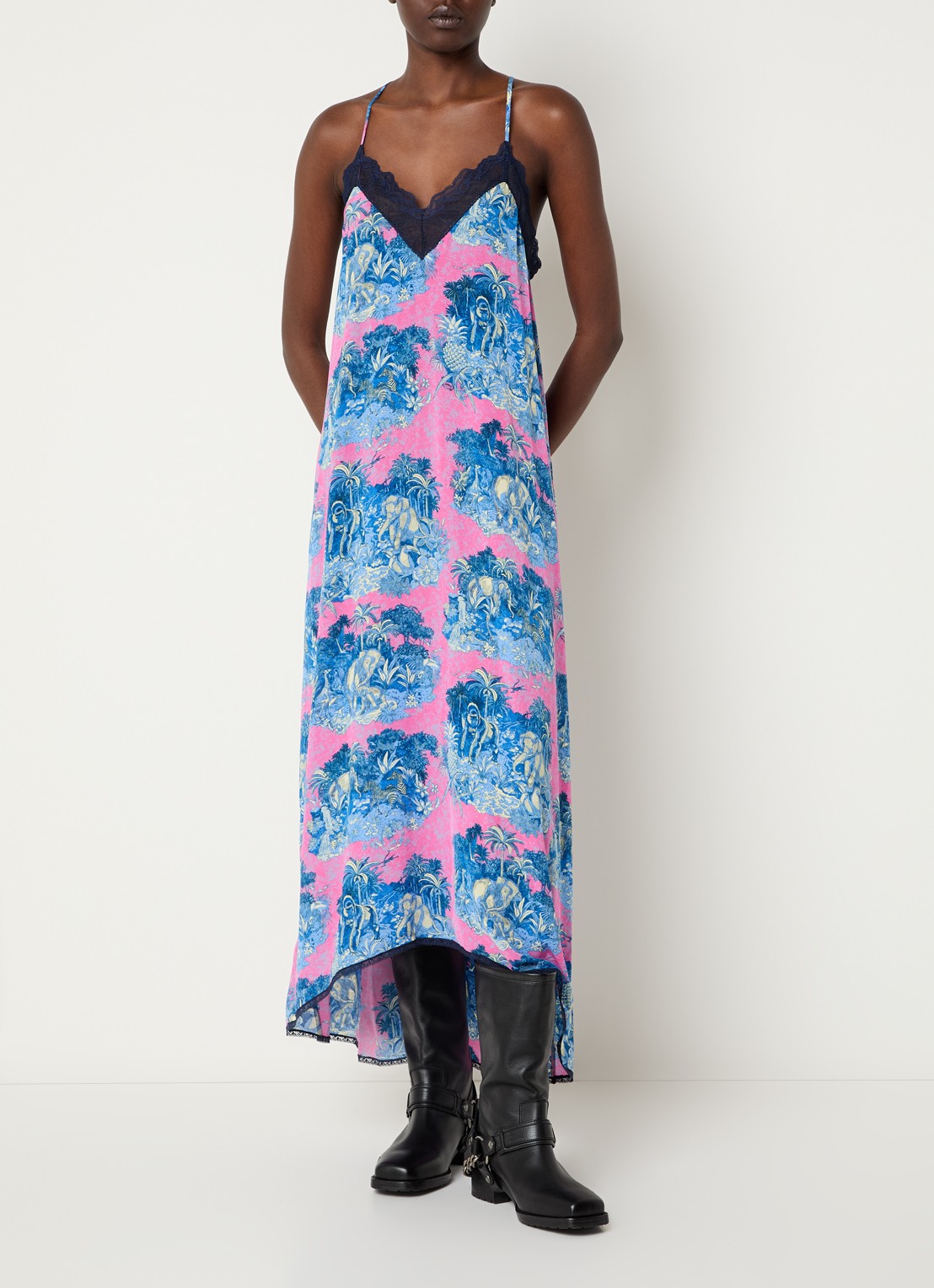 Zadig&Voltaire Risty midi jurk met print en details van kant - detail 4 fuchsia
