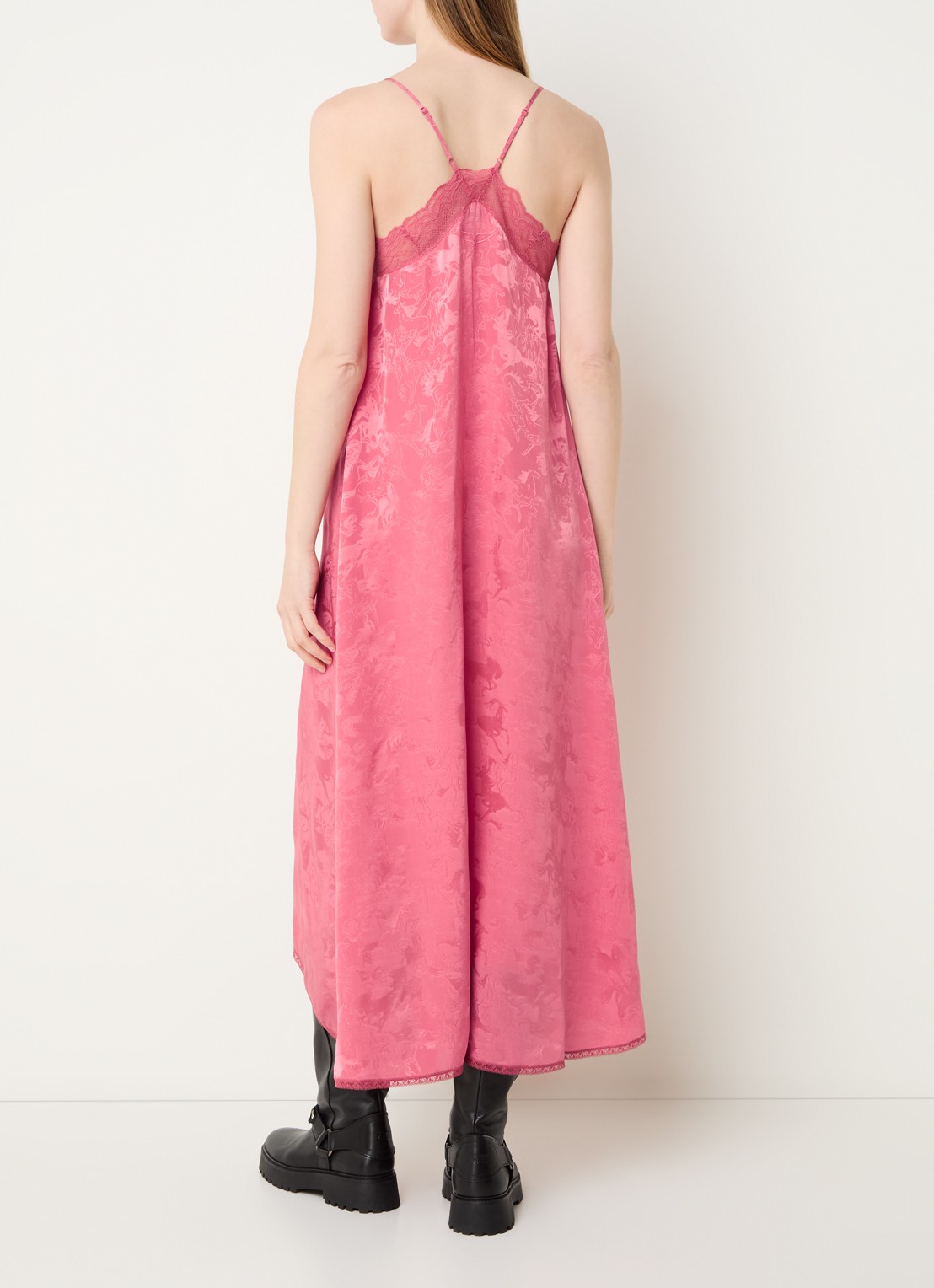 Zadig&Voltaire Risty midi jurk van zijde met details van kant - achterkant 3 zalmroze