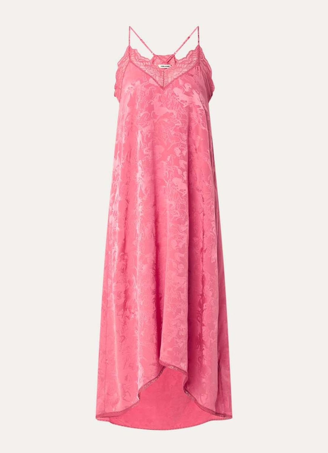 Zadig&Voltaire Risty midi jurk van zijde met details van kant - voorkant zalmroze