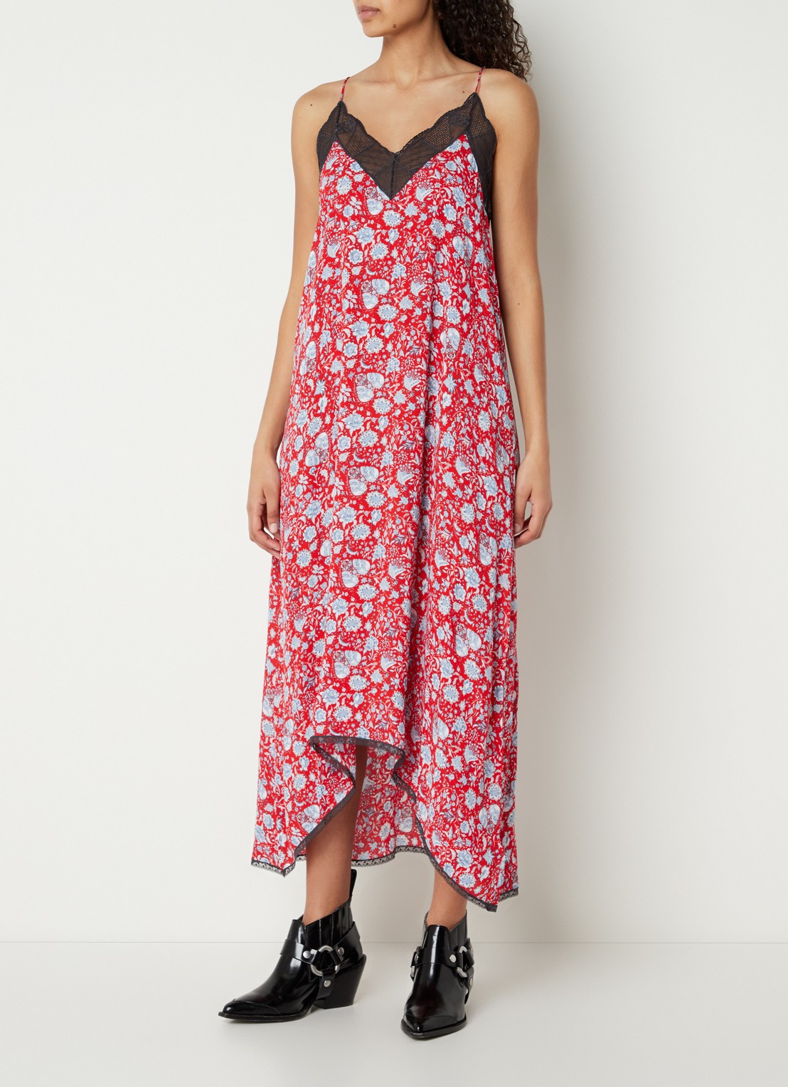 Zadig&Voltaire Risty Soft mouwloze maxi jurk met bloemenprint en kant - detail 3 rood