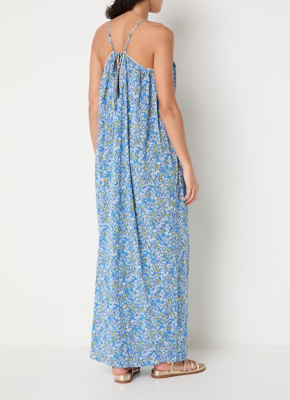 Zadig&Voltaire Ristym maxi jurk met print en details van kant - achterkant blauw